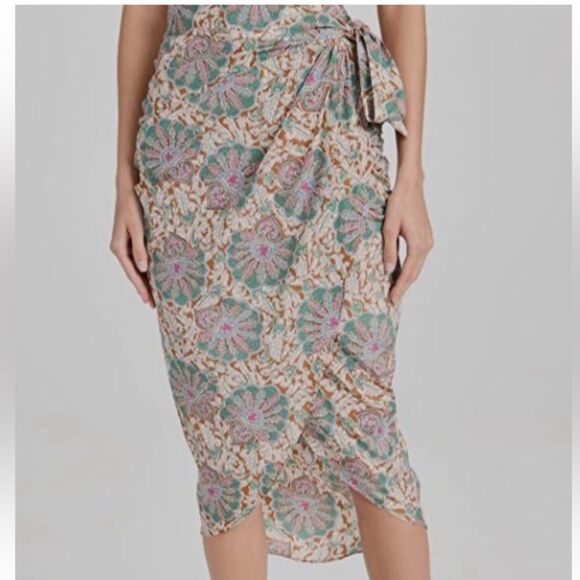 Veronica Beard Allaire Medallion-Floral Silk Skirt | Caramel Multi size 8 - Picture 1 of 16